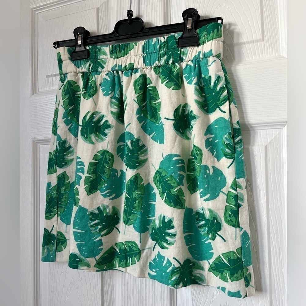 J Crew Linen Blend Skirt Palm Leaf Print White Green XS - Picture 6 of 6